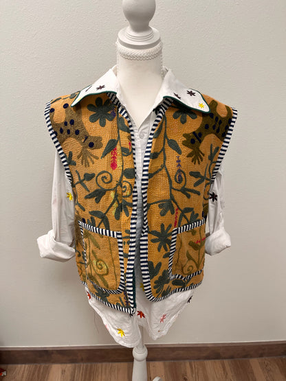 Brown Floral Embroidered Vest