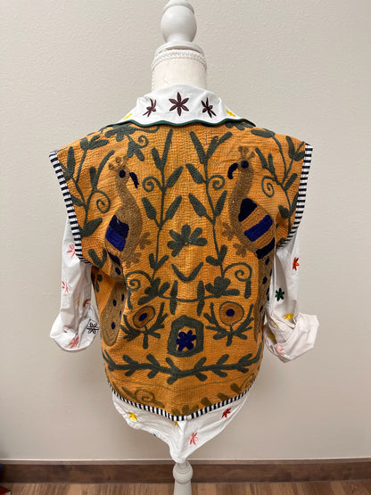 Brown Floral Embroidered Vest