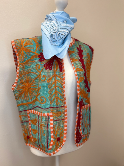 Orange Sickle Embroidery Vest