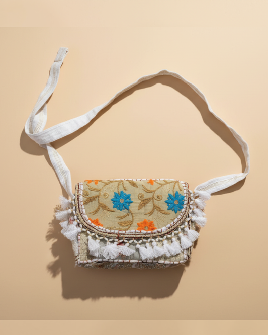 Embroidered Mini Crossbody : Blue