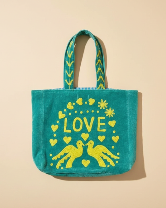 Embroidered Velvet Carryall Tote