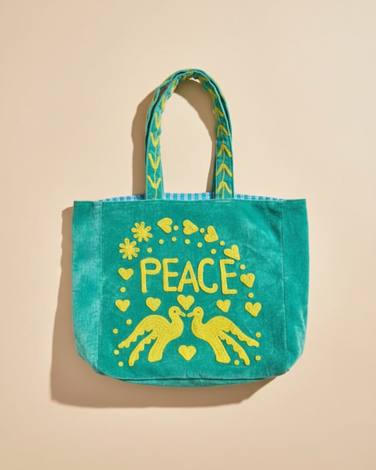 Embroidered Velvet Carryall Tote