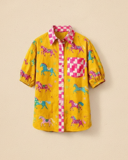 Pink Pony Club Shirt – Puff Sleeve (Yellow / Pink)