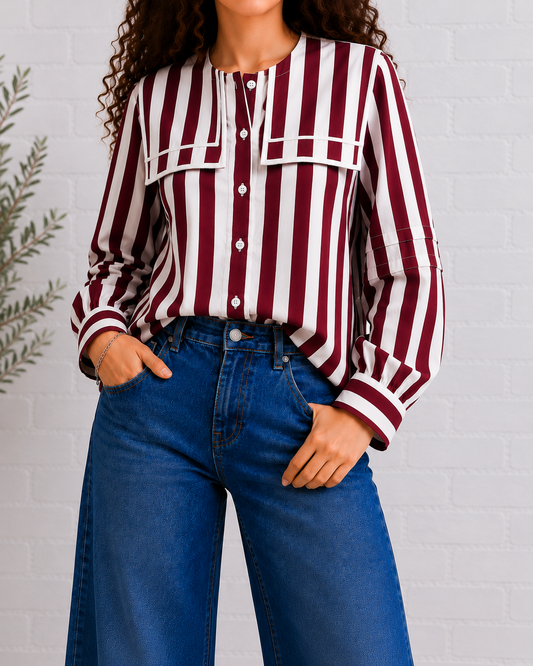 Maroon Stripe Button-Up