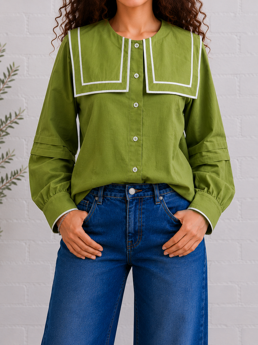 Green Stripe Button-Up