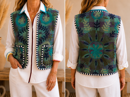 Blue Blossom Embroidered Vest