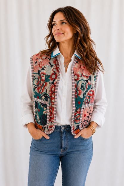 Cherry Blossom Embroidered Reversible Vest
