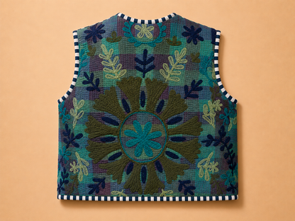 Blue Blossom Embroidered Vest