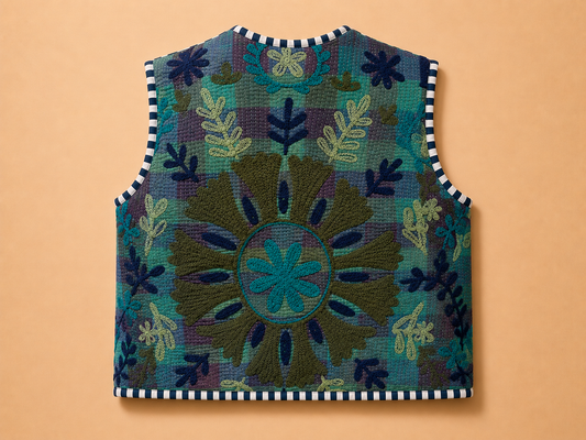 Blue Blossom Embroidered Vest