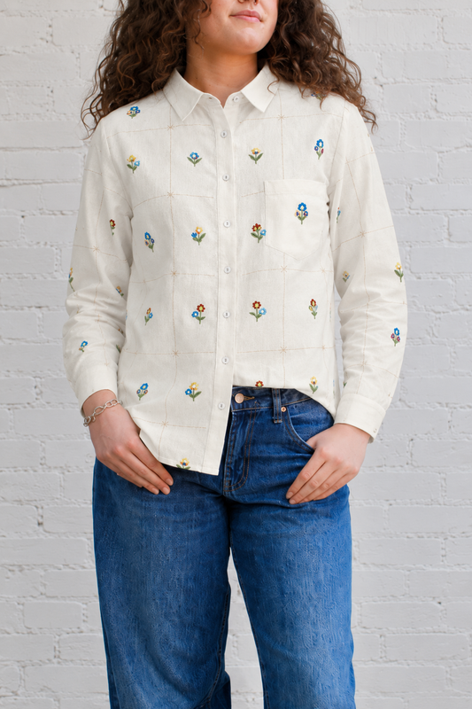 Wildflower Grid Button-Up